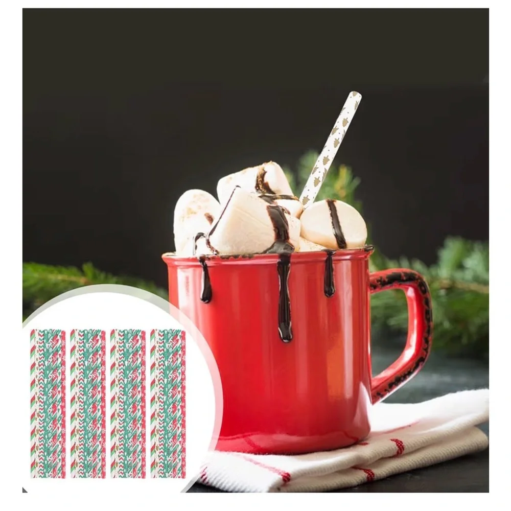 Festive Disposable Degradable Straws - Red, Green, White, Christmas